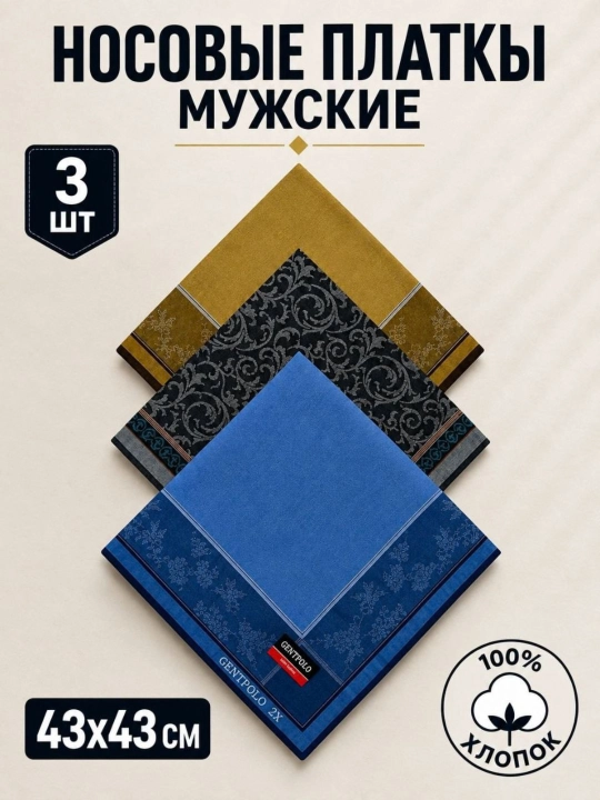 Современные мужские носовые платки, 100% хлопок, набор 2, 3, 4 шт