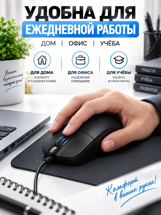 Kompyuter va noutbuk uchun MS139 USB simli o‘yin sichqonchasi, ergonomik, qora