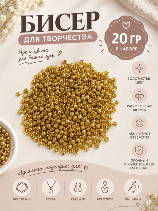 Бисер для рукоделия в ассортименте, 20 гр - 