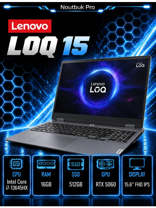 Ноутбук Lenovo LOQ 15 Intel Core i7-13645HX RAM 16GB SSD 512GB RTX 5060 15.6" FHD IPS - 