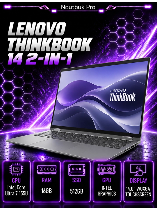 Ноутбук Lenovo ThinkBook 14 2-in-1 Ultra 7 155U RAM 16GB SSD 512GB 14.0" WUXGA Touchscreen - 