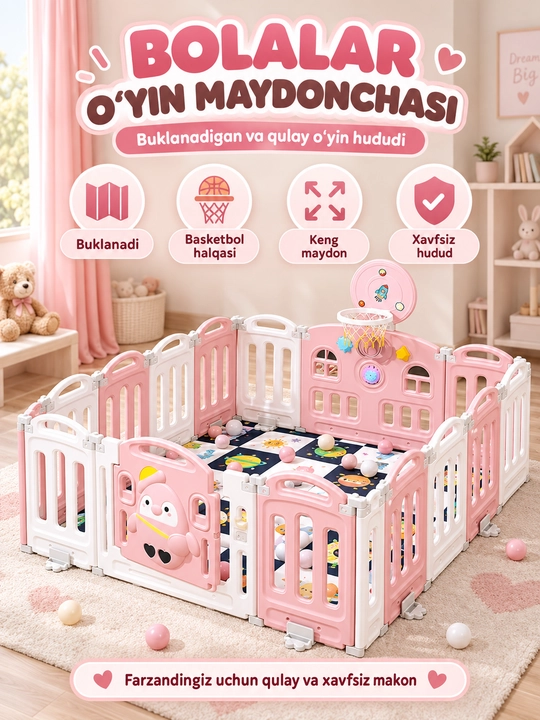 Bolalar o‘yin maydonchasi, 14 panel, basketbol halqasi, 184×155 sm - 
