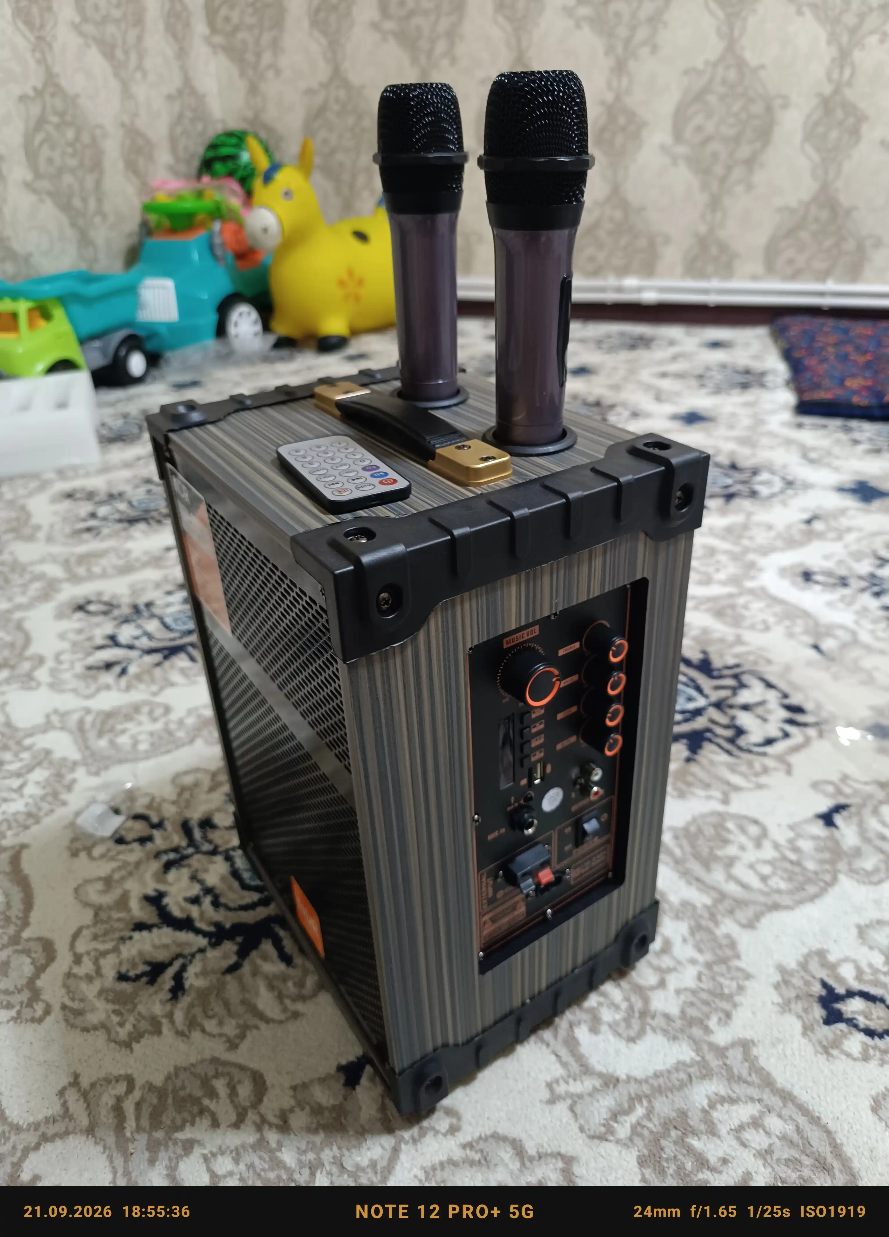 Колонка Bluetooth 50W/40W караоке с 2 беспроводными микрофонами, пультом и LED подсветкой