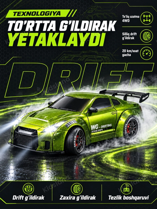 Drift mashina 4WD 1:24, LED chiroq, 20 km/soat, akkumulyator,  8+ kod. 30225