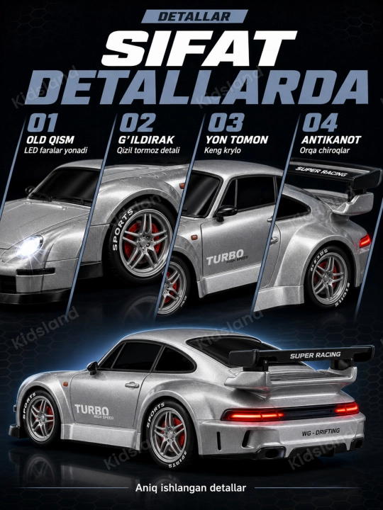 Drift mashina 4WD 1:24, LED chiroq, 20 km/soat, akkumulyator,  8+ kod. 30225