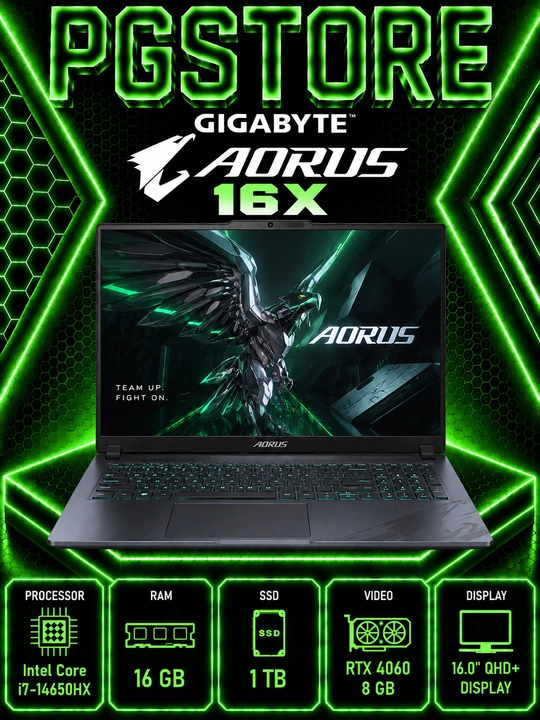 Ноутбук GIGABYTE AORUS 16X i7-14650HX RAM 16GB DDR5 8x2 SSD 1 TB RTX 4060 8 GB 16.0 QHD+ - 