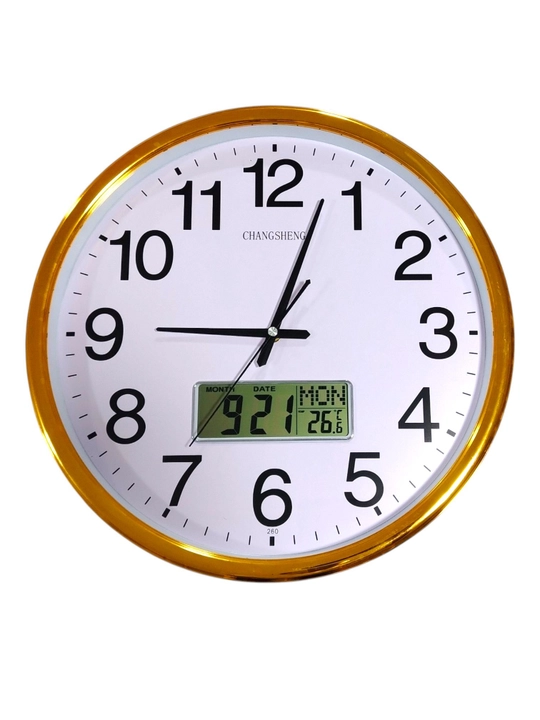 "Changsheng" elektron ekranli devor soati, termometr va kalendar bilan, diametri 40 sm