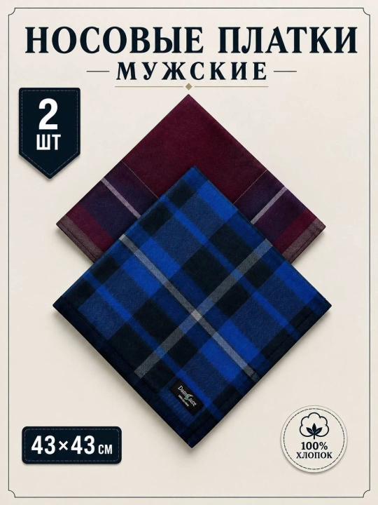 Современные мужские носовые платки, 100% хлопок, набор 2, 3, 4 шт