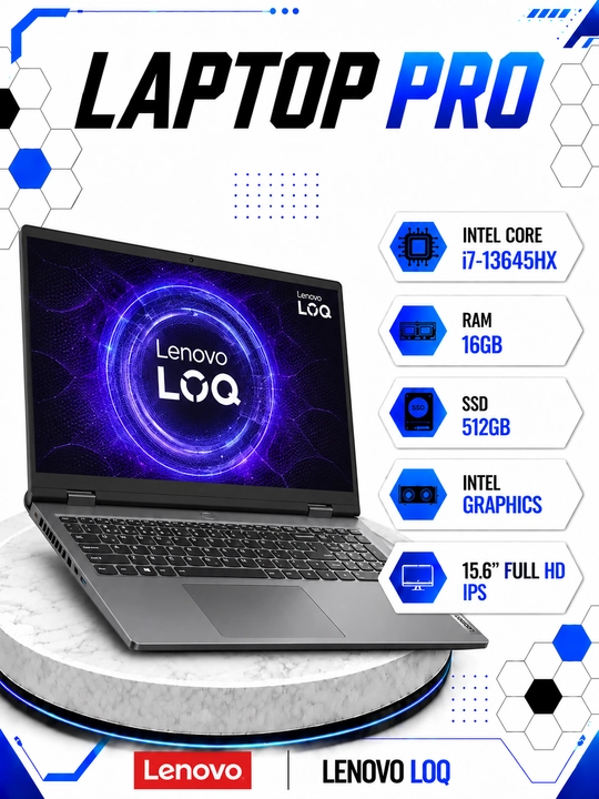 Ноутбук Lenovo LOQ,Intel Core i7-13645HX, RAM 16 GB DDR5, SSD 512 GB, 15.6″ Full HD IPS - 
