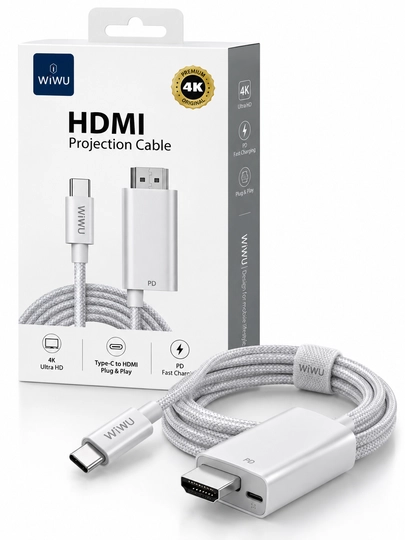 WiWU USB-C dan HDMI 4K Ultra HD kabel, PD, 1.8 m, proyeksi kabeli