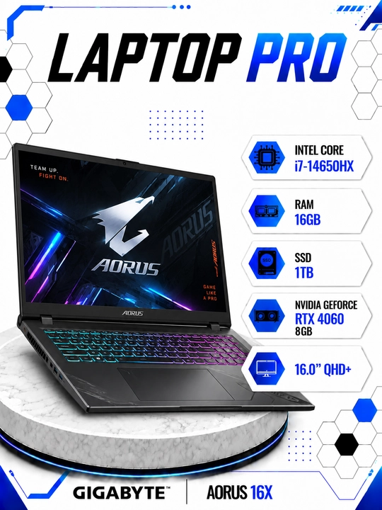 Ноутбук GIGABYTE AORUS 16X i7-14650HX RAM 16GB DDR5 8x2 SSD 1 TB RTX 4060 8 GB 16.0 QHD+ - 