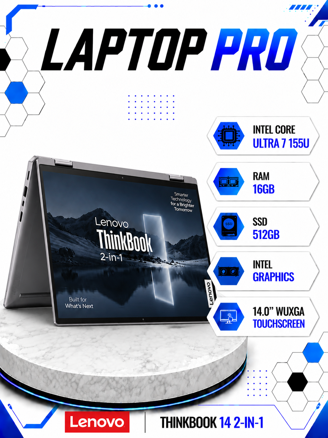 Noutbuk Lenovo ThinkBook 14 2-in-1 Ultra 7 155U RAM 16GB SSD 512GB 14.0" WUXGA Touchscreen - 