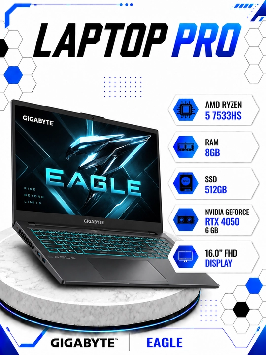 Ноутбук GIGABYTE EAGLE AMD Ryzen 5 7533HS RAM 8GB SSD 512GB RTX 4050 6 GB 16.0 FHD Display - 