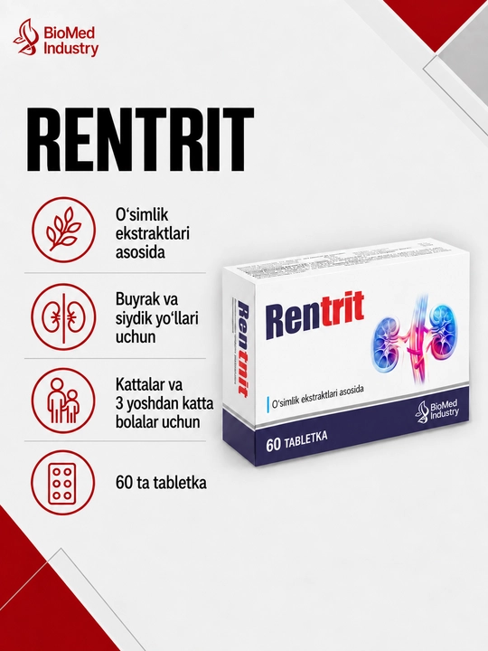 Rentrit® — Tabiiy siydik haydovchi vosita 60 ta tabletka - 