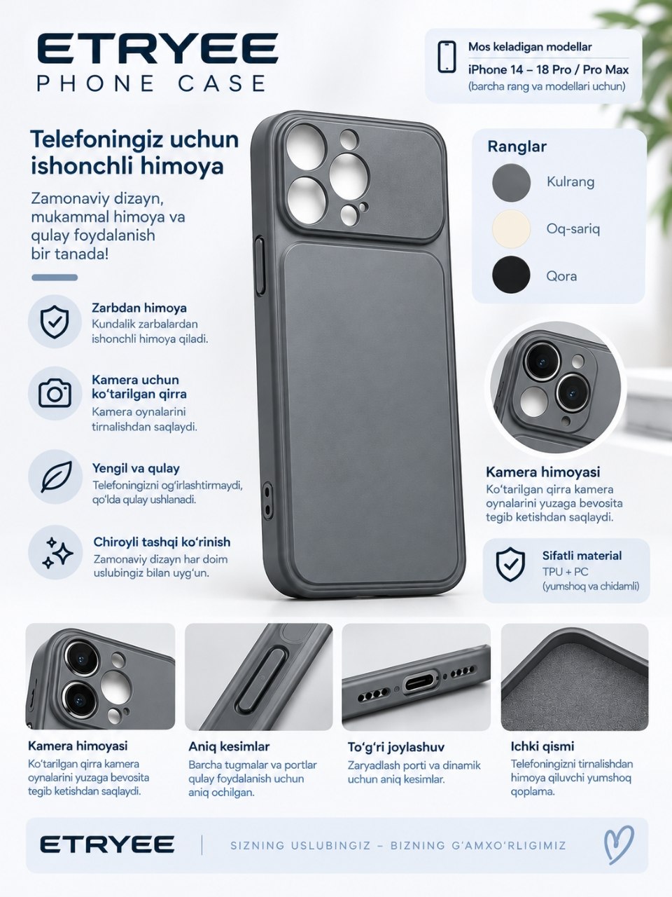 iPhone uchun UTRYEE Premium Phone Case g'iloflar - 