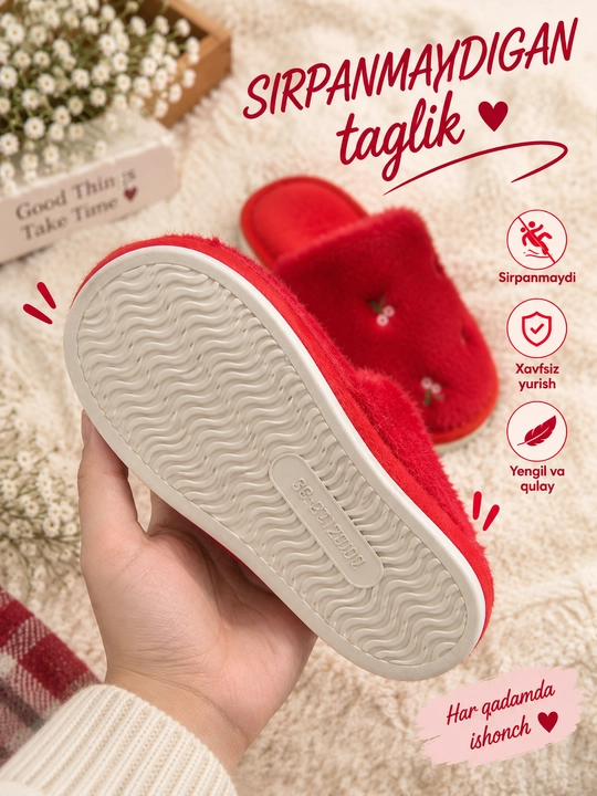 Ayollar uchun yumshoq issiq uy shippaklari 36-41