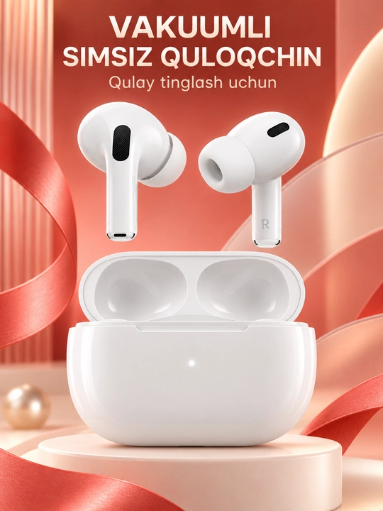 Simsiz Bluetooth quloqchinlar, vakuumli va vakuumsiz, quvvatlash qutisi bilan - 