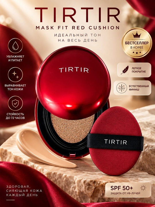 TIRTIR Cushion, kushon SPF50+ — yuz uchun cushion, kushon, spfli kushon, namlantiruvchi