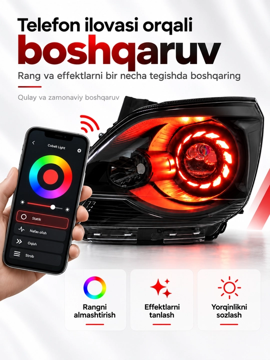 Тюнинг фара Chevrolet Cobalt, tuning фары с BiLED Zimmer R80 и RGB-подсветкой