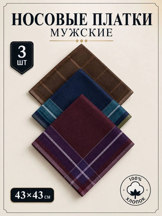 Современные мужские носовые платки, 100% хлопок, набор 2, 3, 4 шт