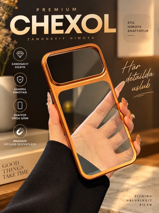 HOTME chexol iPhone 17 Pro / Pro Max shaffof zarbaga chidamli - 