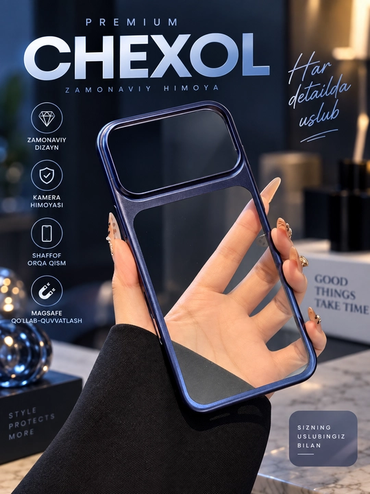 HOTME chexol iPhone 17 Pro / Pro Max shaffof zarbaga chidamli - 