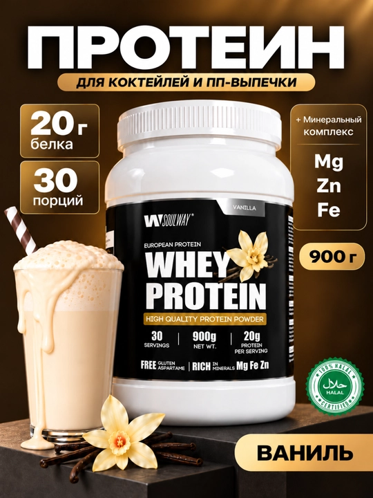Протеин Whey сывороточный, Soul Way, Halal, спортивное питание для похудения - 