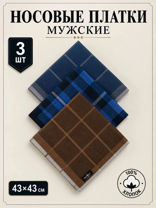 Современные мужские носовые платки, 100% хлопок, набор 2, 3, 4 шт