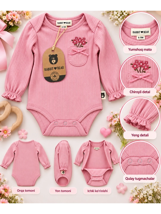 Боди с длинным рукавом для девочки, 6-9 месяцев, хлопок, мягкий