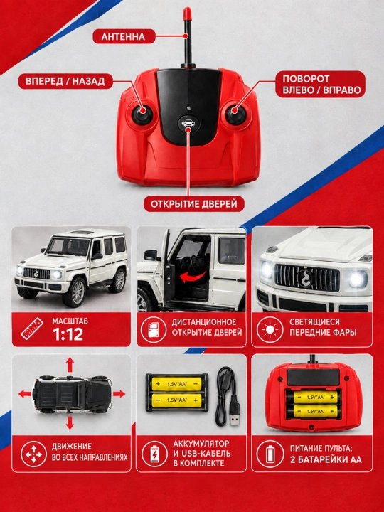 Машинка на радиоуправлении Mercedes-Benz AMG G63, открываются двери и свет