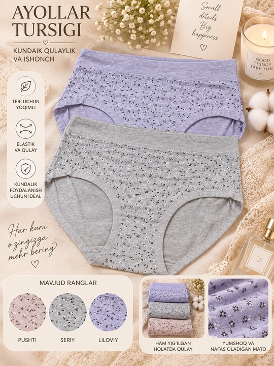 Tursik ayollar uchun katta razmer 5XL paxtali nabor 2 dona, gulli slip tursiklar 60-62 - 
