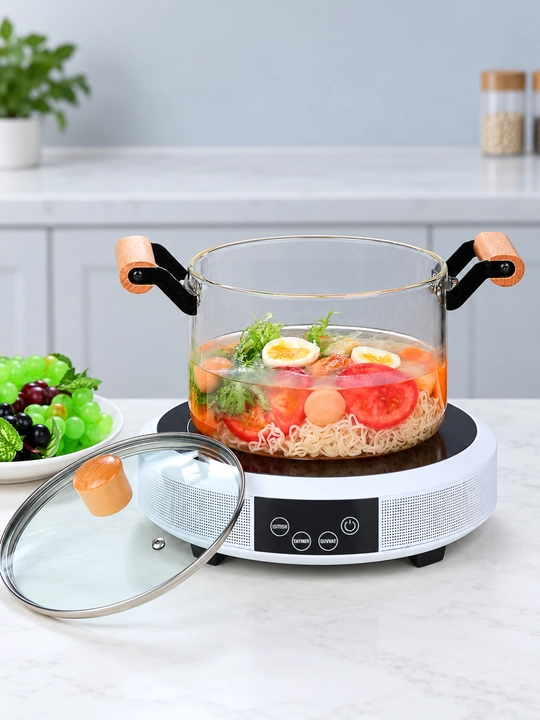 Стеклянная кастрюля для газовой плиты с крышкой и ручками, 2.5/3/4 л