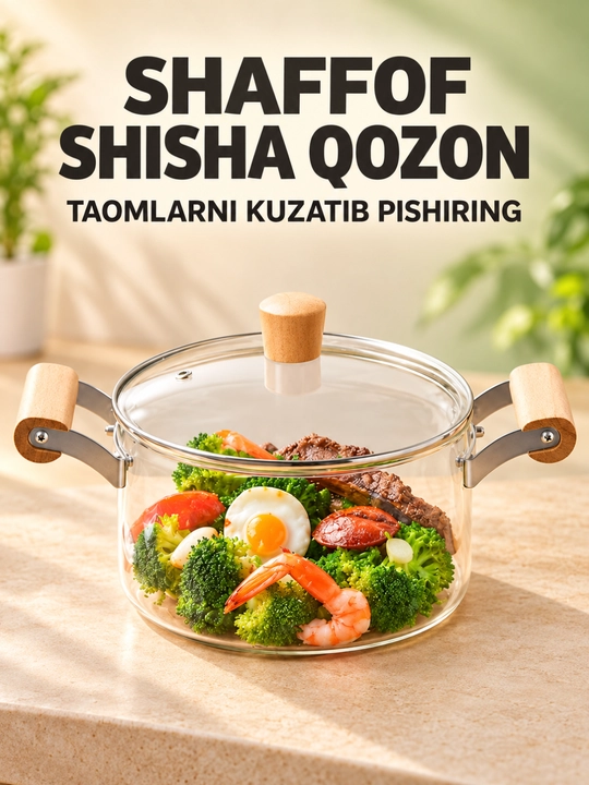 Стеклянная кастрюля для газовой плиты с крышкой и ручками, 2.5/3/4 л