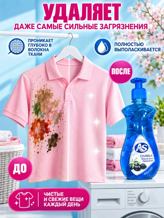 AS Olivka suyuq krem-sovun, qo‘llarni yumshoq tozalash va kundalik parvarish, 400 ml