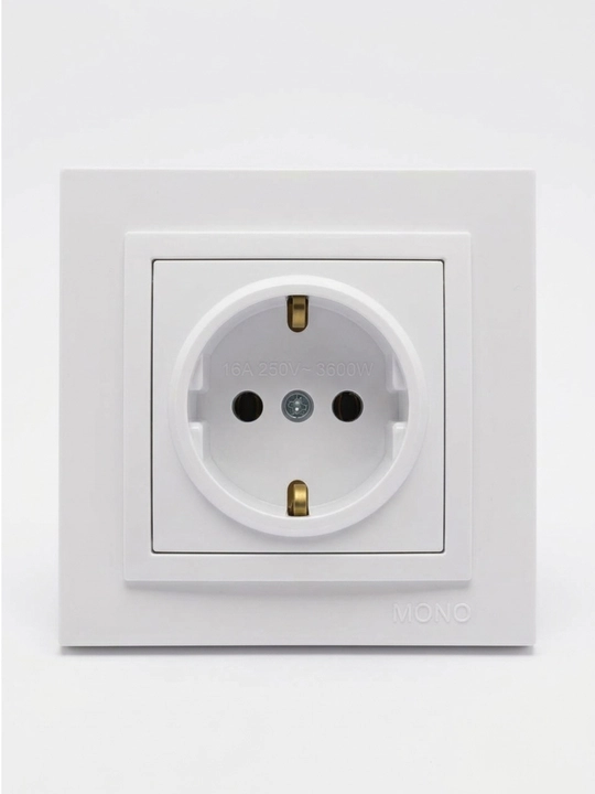 MONO elektr rozetka, yerga ulanish kontaktli (zazemleniye), 16A 250V, oq - 