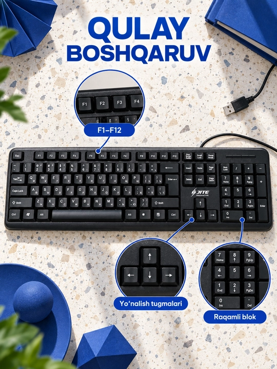 JITE KB-102 simli klaviatura va B-01 optik sichqoncha, USB, kompyuter uchun