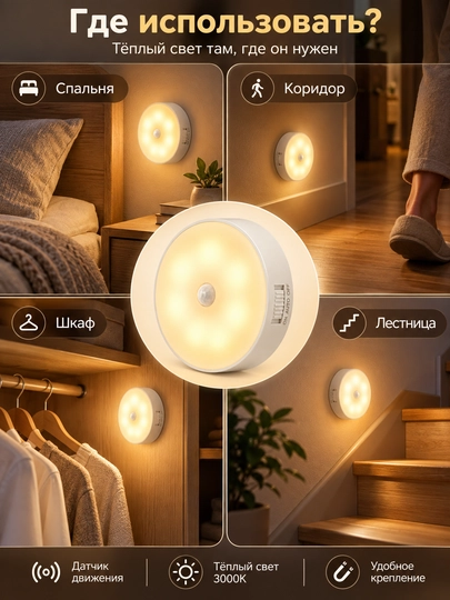 Ночник HOCO HX17 с датчиком движения, магнитный, светодиодный, USB-C