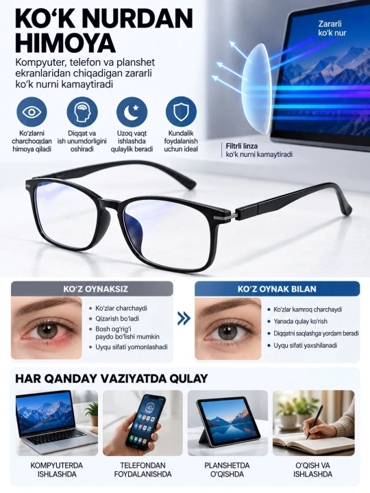 Компьютерные очки Blue Light, чёрная гибкая оправа TR, лёгкие, без диоптрий