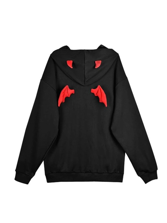 Худи унисекс HellBoy Oversize, с рожками и декоративными крыльями, черное