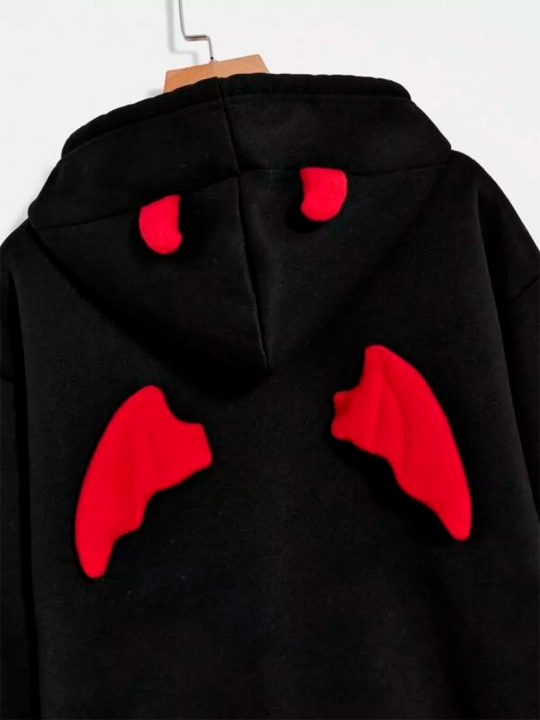 Худи унисекс HellBoy Oversize, с рожками и декоративными крыльями, черное