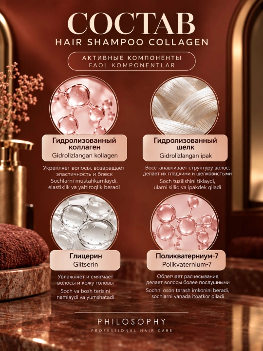 Collagen shampoo - Kollagen bilan soch uchun tiklovchi shampun