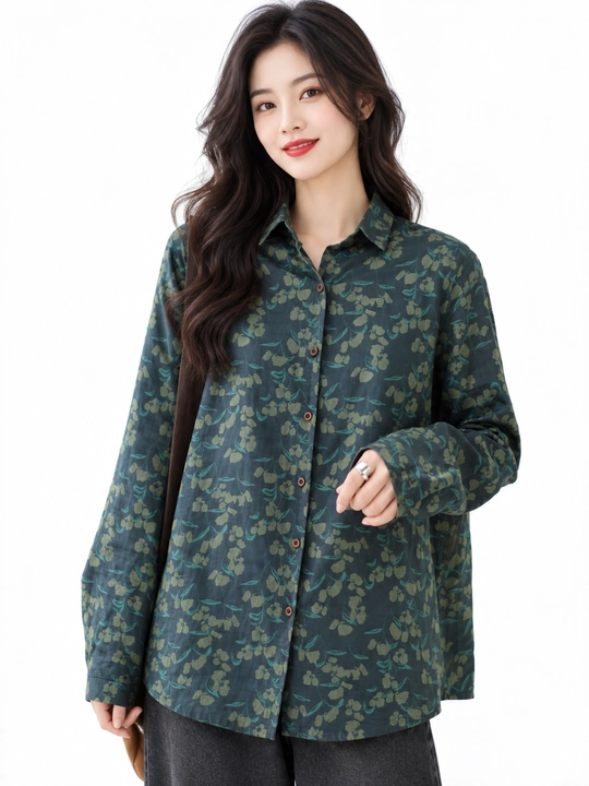 Ko‘ylak bluzka, ayollar uchun, ip gazlamadan, kichik o‘lchamda - kattaroq o‘lchamga buyurtma bering, M-4XL