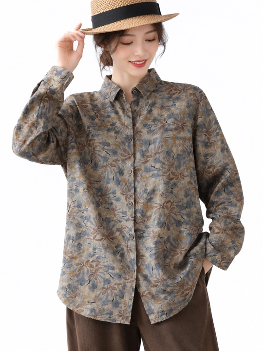 Ko‘ylak bluzka, ayollar uchun, ip gazlamadan, kichik o‘lchamda - kattaroq o‘lchamga buyurtma bering, M-4XL