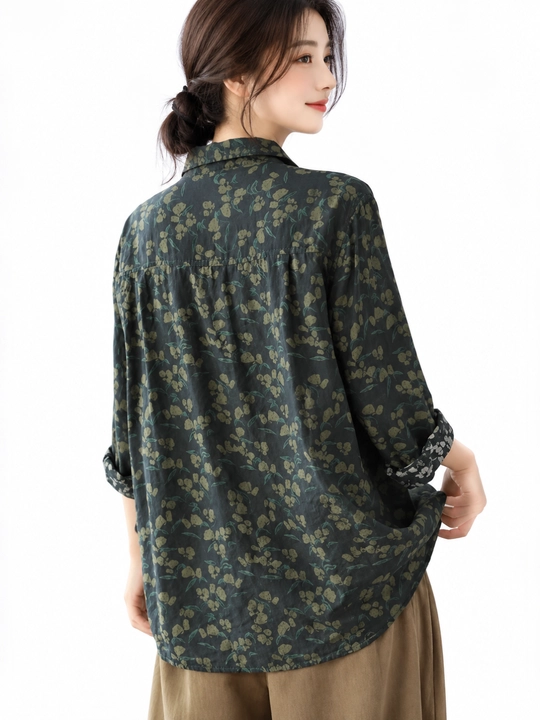 Ko‘ylak bluzka, ayollar uchun, ip gazlamadan, kichik o‘lchamda - kattaroq o‘lchamga buyurtma bering, M-4XL