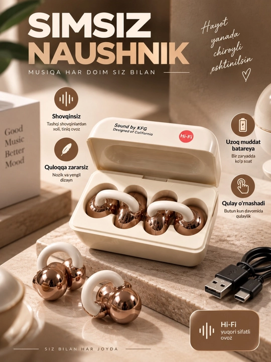 Simsiz Bluetooth quloqchinlar, sensorli boshqaruv va sifatli ovoz bilan