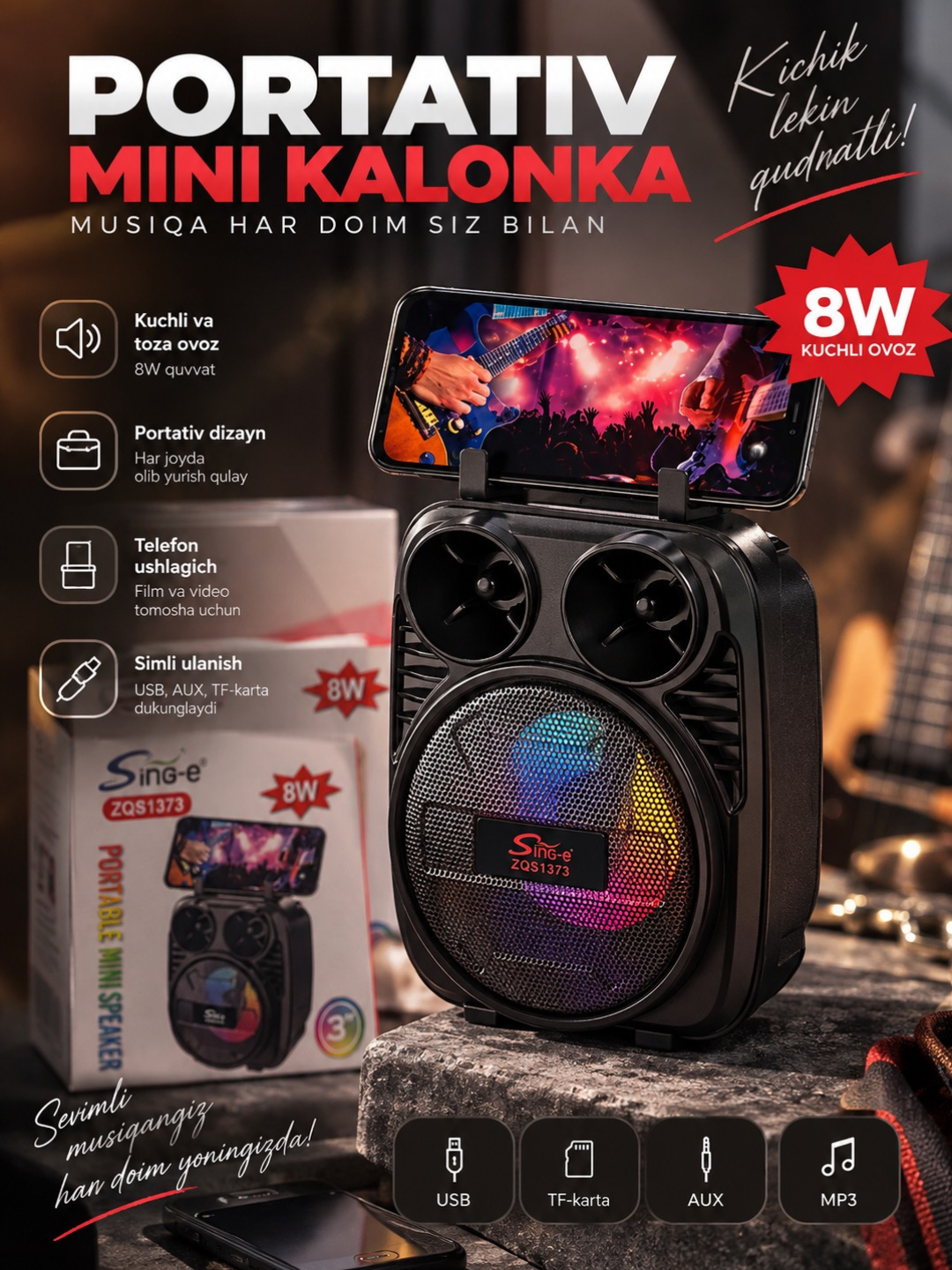 RGB yoritgichli simsiz mini Bluetooth karnay, shaffof korpusli, Bluetooth 5.1 - 
