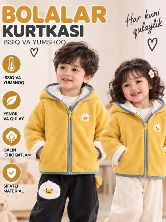 Bolalar uchun issiq kurtka kapushonli, kuz-qish - 