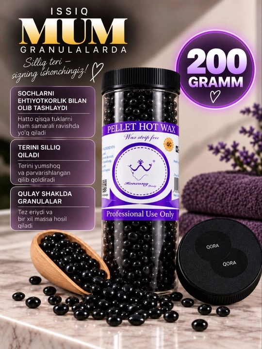 Granulalardagi depilyatsiya uchun mum — terining barcha sohalari uchun uzoq muddatli professional silliqlik - 