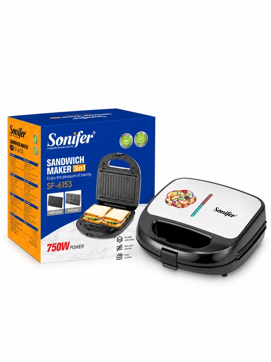 Vafli pishirgich Sonifer SF-6153 3 in 1, toster-sendvichnitsa, 750 W