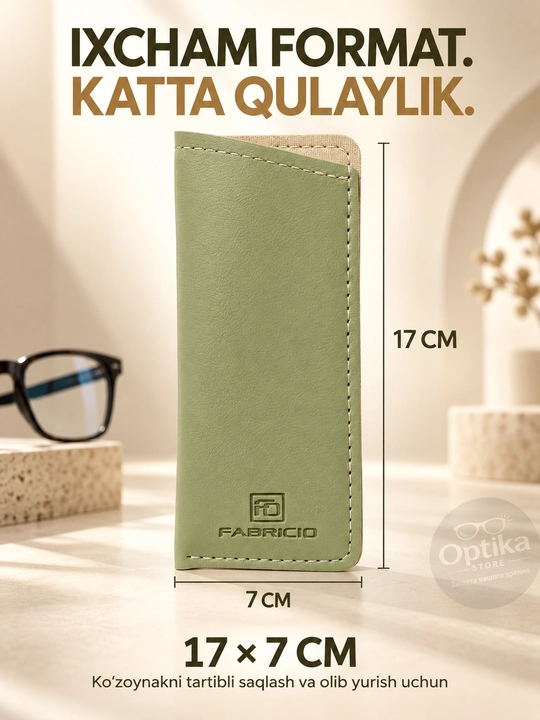 Ko‘zoynak uchun ixcham himoya futlyari, salfetka bilan to‘plami mavjud Fabricio